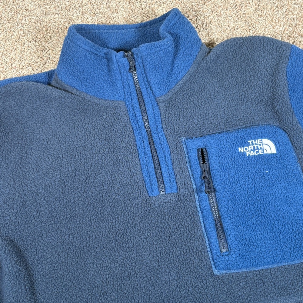 The North Face Mens Blue Colorblock 1/4 Zip Fleece Pullover Jacket Medium 9839 - Picture 2 of 8